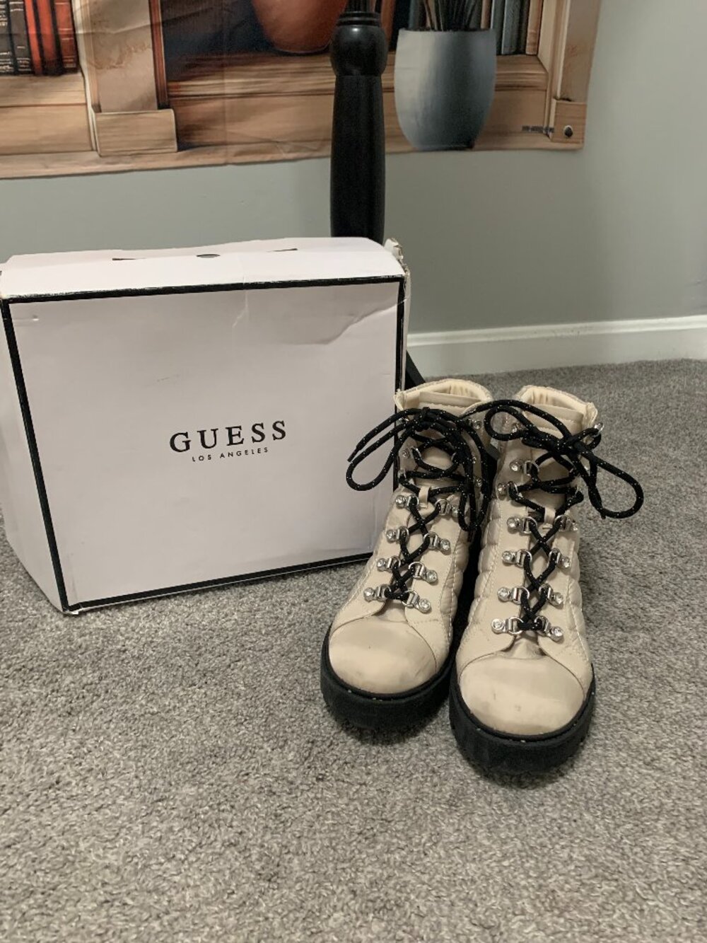 Guess Tan and Black Quilt Design Boots